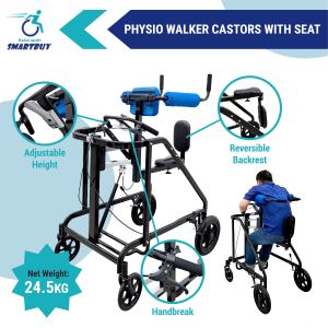 Physio Walker with Castors & Adjustable Seat | Underarm Walking Support for Rehabilitation & Training