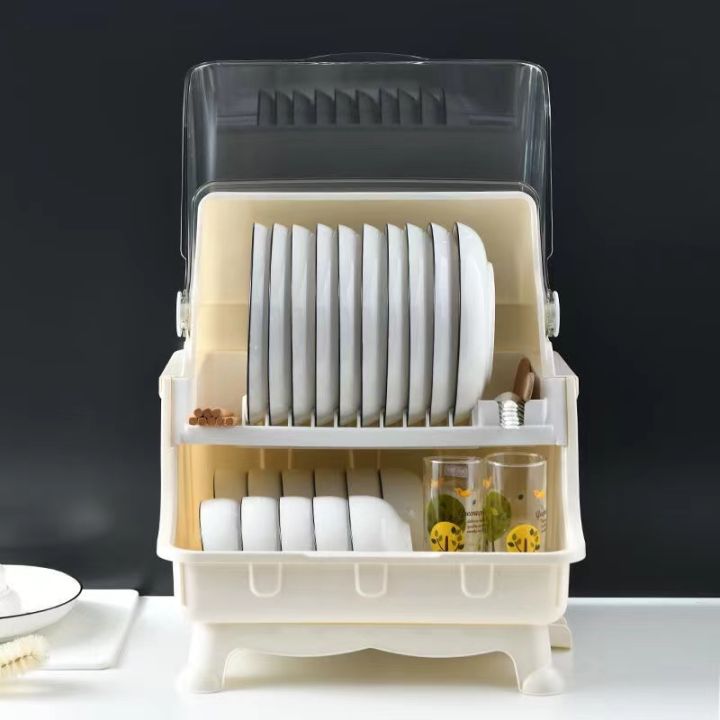 NEW 2022 2 Layer Dish Rack With Cover Kitchen Dish Rack Drainer Dish