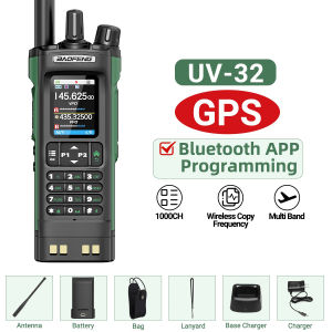 BAOFENG UV-32 GPS Walkies Talkie Long Range AM/FM Multi Band Bluetooth Programming 10W Wireless Copy Frequency 999CH Two Way Radio