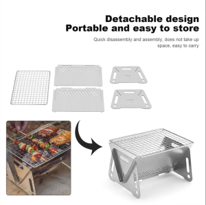 Stainless Steel Mini Grill BBQ Charcoal Stove Outdoor Picnic Portable Folding Stove Camping Oven.