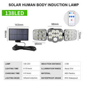 240COB Solar Wall Light Outdoor Four-head Rotatable Motion Sensor Light Outdoor Garden Waterproof Wall Lamp Garden Lighting