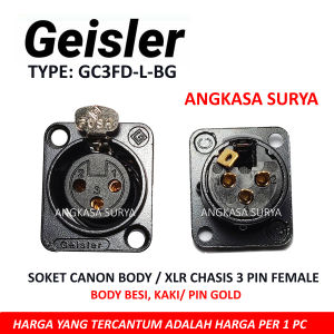 Soket Canon Body Besi Geisler GC3FD-L-BG ORIGINAL / Soket Canon Chasis XLR Female Geisler Hitam