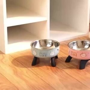 Printed Enjoy Life Cartoon Elevated Anti-Slip Cat & Dog Feeding Bowl for Neck Protection