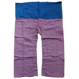 กางเกงเลดี้ ขายาวผู้ชาย ทรงหลวม ขากว้าง เชือกรัดเอว กระเป๋าแปะ ผ้าฝ้าย คนท้องแฟชั่น BLUE MAREEN Thai Fisherman Pants Men Wide Leg Loose One Size Pants for Women Right Side Pocket Two Tone Colors Cotton Striped