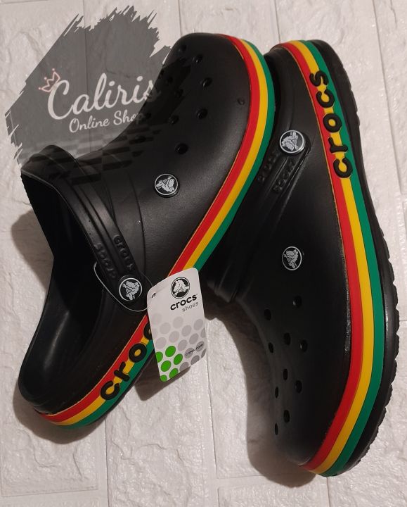 Black crocs best sale with rainbow stripe