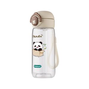 Bình nước trẻ em Panda 480ml HOKORI nhựa VIỆT NHẬT cao cấp - Trong suốt chống tràn cho bé đi học 0080