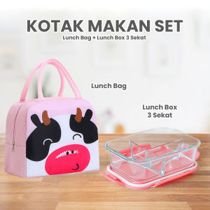 Kotak Makan Siang Kaca Tahan Panas 1000ml Kotak Makan Siang Kaca Microwave Kotak Makan Siang Pengurang Lemak /  Kotak Makan Kaca Anti Panas / Lunchbox Set / Tempat Bekal Makan