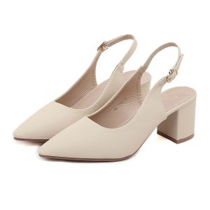 Korean Point Closed Toe Slingback Block Chunky Heel Sandals for Women Noblesse 2025