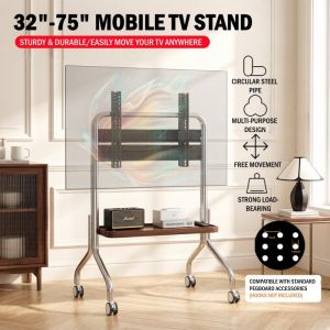 Stainless Steel TV Stand with Silent Wheels Mobile Floor Stand Universal TV Stand for 32 to 75 Inch