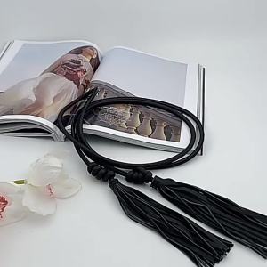 Custom sheepskin tassel knot waist rope leather thin belt dress decorative small belt simple waist rope2026