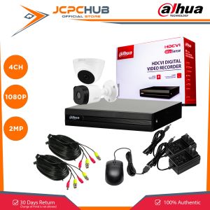 Dahua 4 Channel 2 Camera 2MP HDCVI CCTV System Package Kit | 1080P HD Recording Audio Motion Detection App View