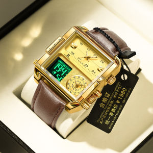 Genuine leather ONTHEEDGE watch for men waterproof chronograph dual display electronic watch sports