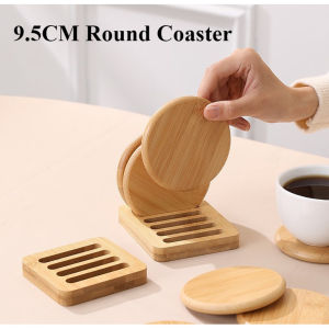 Flandre Wooden Coaster Round Shape Cup Mug Tea Coater with Base Dark Japanese Style