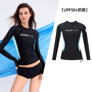 AquaPlay Womens Sky Blue Slimming Pull-Over Long Sleeve UV Protection Rash Guard Quick-Dry Swimsuit for Surfing Water Sports