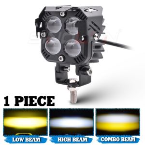 3" Square BI-LED Projector Lens QUADRO BULB Headlight 3 MODES Light Driving Light 68W Dual Color White+Yellow 3000K Auxiliary Light LED Work Light Bar Spot 12V 24V Spotlight Waterproof Fog Light For Motorcycle Car Headlight Accessories