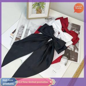 Graceful Elegant Red Streamer Large Bow Ribbon Hair Clip For Women Fashion Simple Solid Satin Ponytail Bow Hairpin Girls Hair Accessories