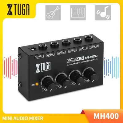 XTUGA Micro Sound Mixer MH400 Ultra Compact Low Noise 4 Channels Audio Interface Use for Keyboards Guitars Bass Mixer Musical Instruments Audio Mixing