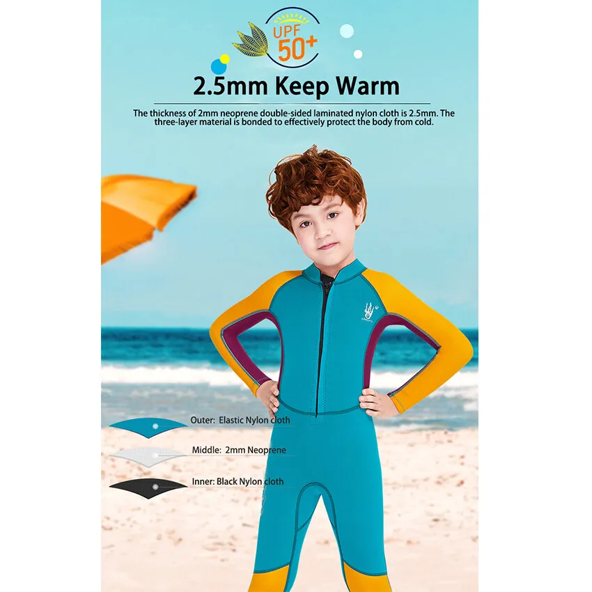 Full Body Wetsuit Kids Thermal Swimsuit One-Piece Long Sleeves