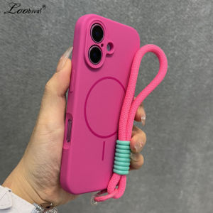 for Magsafe Liquid Silicone Lanyard Case for iPhone 16 15 14 Pro Max Plus 11 12 13 Hand Wrist Strap Candy Color Shockproof Cover