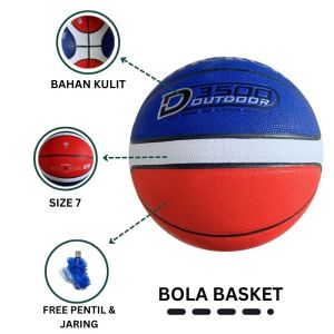 Bola Basket D3500 Bahan Kulit Outdoor Size 7 Free Pentil Dan Jaring