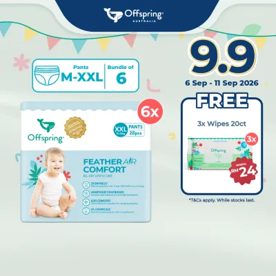 Offspring FeatherAir Comfort Baby Diapers Pants M264/L228/XL192/XXL168 [6 Packs]