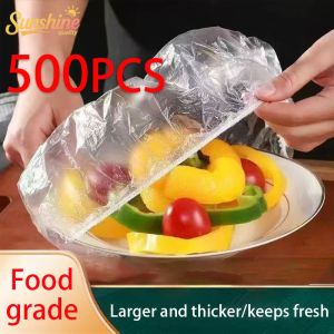 500PCS Disposable Food Cover Elastic Fresh-Keeping Bag Transparent Fridge Storage Reusable Dustproof Colorful Disposable Food Cover / Elastic Plastic Bowl Covers / Kitchen Fresh Saver Organizer Bags / Fruit Vegetable Fresh-keeping Pouch for Family Outdoor