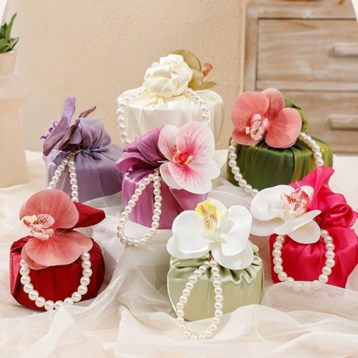 Wpot WPOT สายคล้องไข่มุก กระเป๋าถือกล้วยไม้ผีเสื้อ จุได้มาก ผ้าไหมซาตินผ้า ...