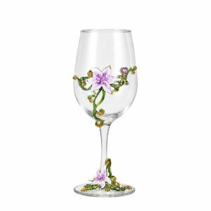 QUA Exquisite Wine Glass Transparent Enamel Glass Goblet Drinking Glasses 3D Creative Tall Glass Wedding