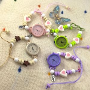 Q-1151 STORE Adjustable Bracelet Watch Dopamine Beaded Quartz Watch Pendant Star Heart Chain Watch Women Girls