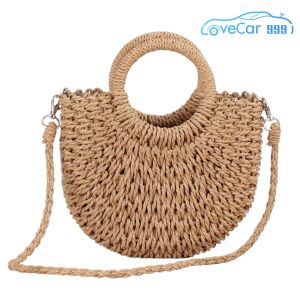 Womens Woven Semicircle Shoulder Bag Lightweight Crossbody Bag for Beach Vacation and Holiday Use