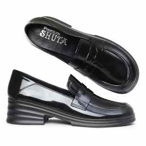 Womens round-toe black shoes fashion student black shoes 5CM thick rubber non-slip black shoes slip-on comfortable black shoes suitable for school and office wear all seasons waterproof black shoes 0110523