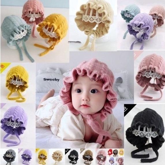 Topi kupluk Bayi Bonnet Ruffle hat baby girl perempuan import