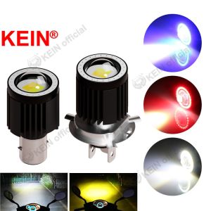 【No-Questions-Asked Refund】 KEIN 2023NEW Angel Eyes Projector Motorcycle Headlight Bulbs H4 Led H6 BA20D HS1 LED Motorbike Lamp for yamaha Scooter Accessories Fog Motorcycle Led Bulb White Yellow Red Blue