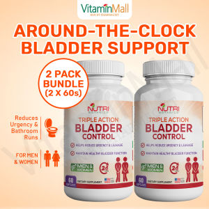 TWIN PACK - Nutri Botanics Triple Action Bladder Control Supplement - Reduce Frequent Urination Bathroom Trips Runs Urgency & Leakage - 60 Capsules