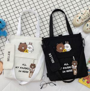 Local Seller Canvas Line INS New Design Shoulder Tote Crossbody Bag Women Canvas Bag Hot Trendy Design Bag Students School College Bag