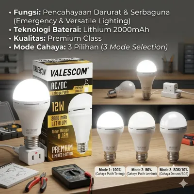 VALESCOM Lampu emergency lampu ajaib Cas Sentuh Tahan Lama 8 Jam - 10W/15W/18W/22W
