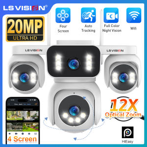 LS VISION 20MP 4 Lens 4 Screen 12X Optical Zoom PTZ WIFI CCTV Camera Humanoid Detection Automatic Tracking Security Camera  Outdoor Waterproof Night Vision Two-Way Audio IP Cameras