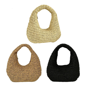 Practical Womens Raffia Top Handle Bags Casual Handbag Zippered Handbags for Summer Getaways and Daily Use