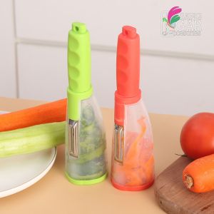 SGA RT74 pengupas kulit buah sayur kentang wortel dengan tabung penyimpanan kulit kupasan anti berantakan