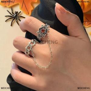 [COD] WEICHENG Retro Rose Thorn Opening Ring Punk Goth Chain Finger Rings Women Jewelry Accessries Gift