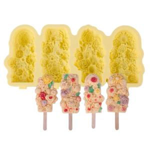 Silicone Popsicles Molds With Detachable Stick 4 Compartments Ice Lolly Maker Ice Cream Making Moulds Kitchen Tool