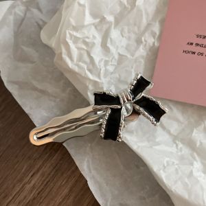 Kẹp tóc mỏ vịt kim loại đính nơ viền bạc nhiều màu phong cách hiện đại trẻ trung K159