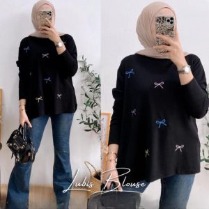 Baju Atasan Cewek Kekinian Lubis Blus Bahan Knit M L XL XXL 3XL Blouse Wanita Korean Style Terbaru Ootd Hijab Remaja Viral Outfit Casual Santai Warna Denim Putih Hitam Dusty Jumbo