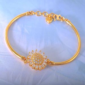 GELANG TANGAN Matahari Saduran Emas 24K Permata Putih Zhulian