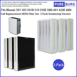 Pureburg - Blueair 650e 680i 680i 690i 501 503 505 550E 555EB 601 603 605 650E Air Purifier Filter Pengganti HEPA & Karbon Aktif