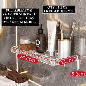 Bathroom Rack Transparent Shelf Toilet Wall Mounting Storage Shelves No Hack Nail Adhesive