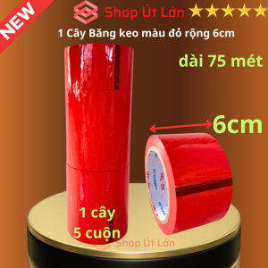 Băng keo màu đỏ OPP rộng 6cm dài 75 mét lõi giấy 3mm 1 cây 5 cuộn giá tại xưởng