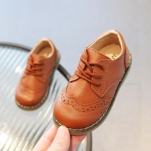 Spring Fall PU Leather Shoes Boys Britain Style Black White Brown Performance Shoes Lace Up Evening Prom Party Shoes Kids G112462026
