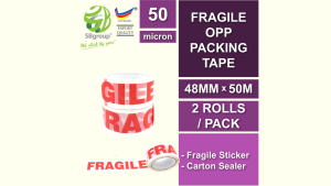 Heavy Duty Fragile Printed OPP Packing Tape (Red & White) 48mm x 50m x 50mic (2 ROLLS) SB329