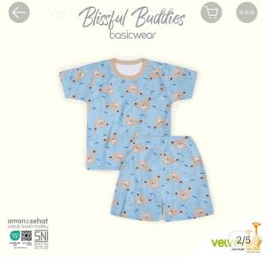 Setelan Kancing Pundak Pendek Celana Pendek usia 1-2 thn LB Velvet Blissful Buddies